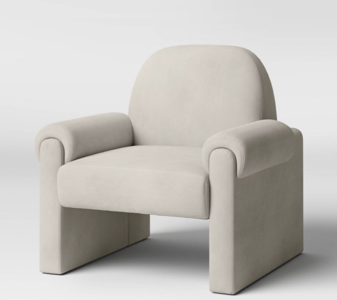 Light grey velvet modern accent armchair