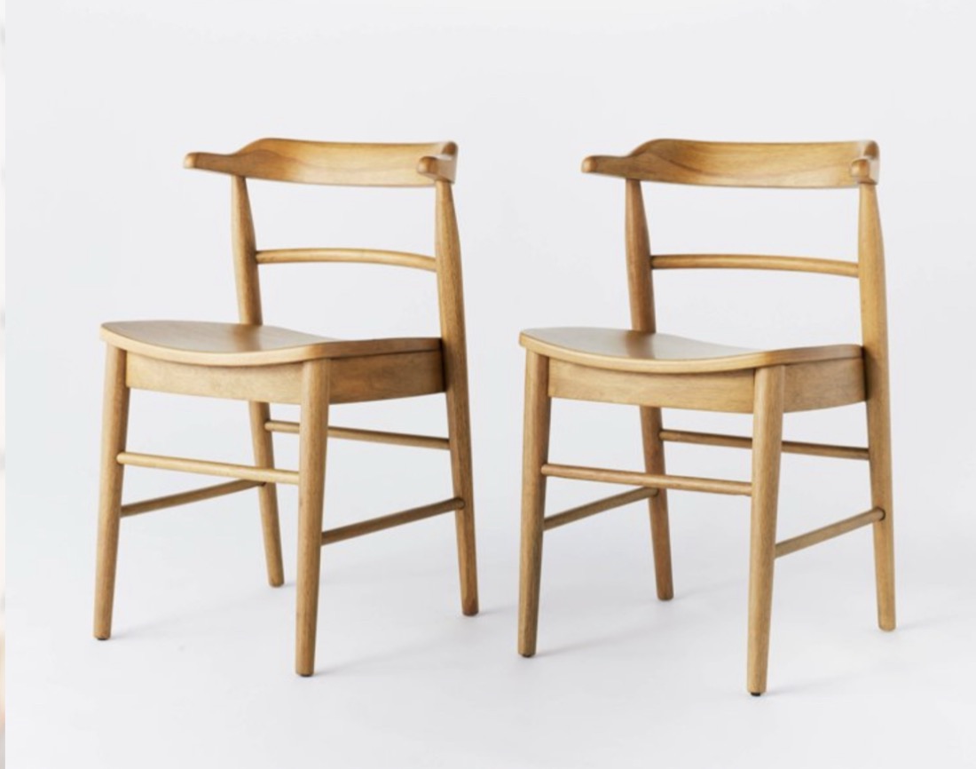 Pair of solid oak curved-back dining chairs