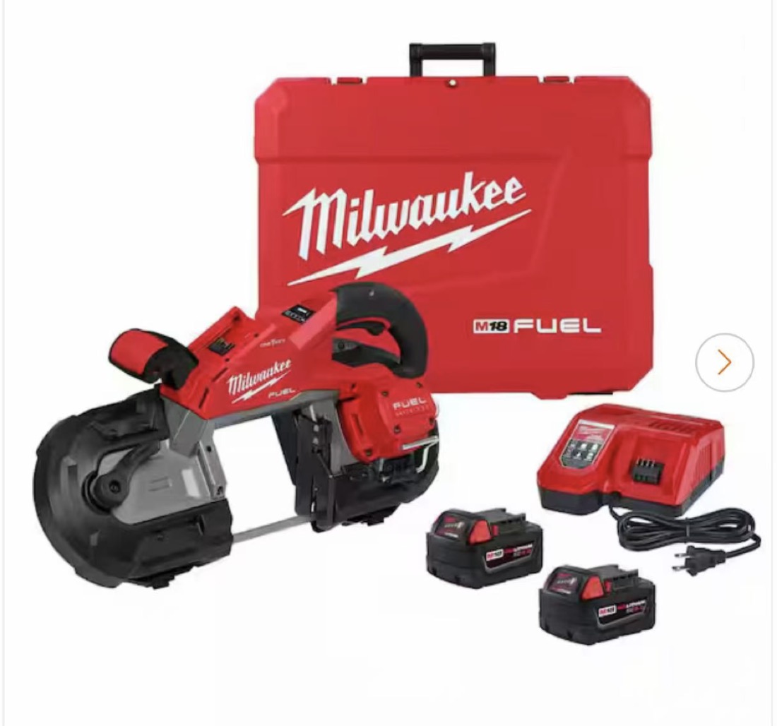 Milwaukee M18 FUEL cordless band saw kit with carrying case, two batteries and charger