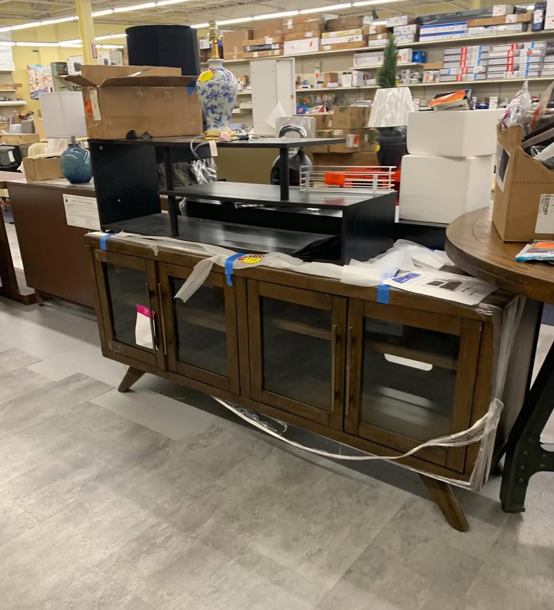 Wood and glass TV stand console